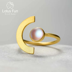 Lotus Fun 18K Gold Minimalism Moonlight Adjustable Moonstone Rings with Stone for Women Real 925 Sterling Silver Fine Jewelry _ Brand, Lotus Fun, Women Jewelry, Women Ring _ Turtle and Rabbit _ turtle-and-rabbit.com