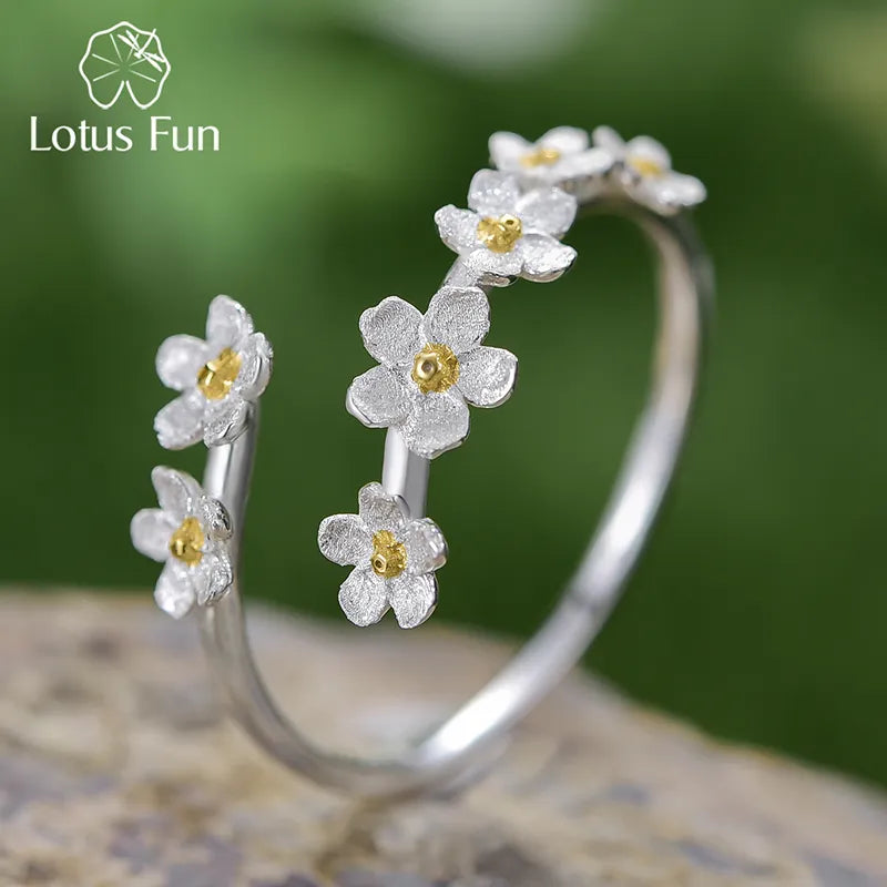 Lotus Fun Delicate Forget-me-not Flower Adjustable Rings for Women Real 925 Sterling Silver Engagement Fine Jewelry Female Gift