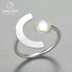 Lotus Fun 18K Gold Minimalism Moonlight Adjustable Moonstone Rings with Stone for Women Real 925 Sterling Silver Fine Jewelry _ Brand, Lotus Fun, Women Jewelry, Women Ring _ Turtle and Rabbit _ turtle-and-rabbit.com