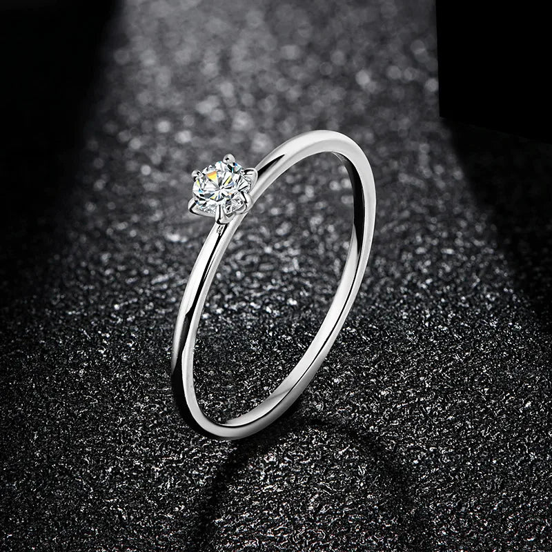 18K White Gold Plated Ring for Women 0.2ct Test Past D Moissanite Diamond Solitaire Ring Wedding Band Engagement Bridal