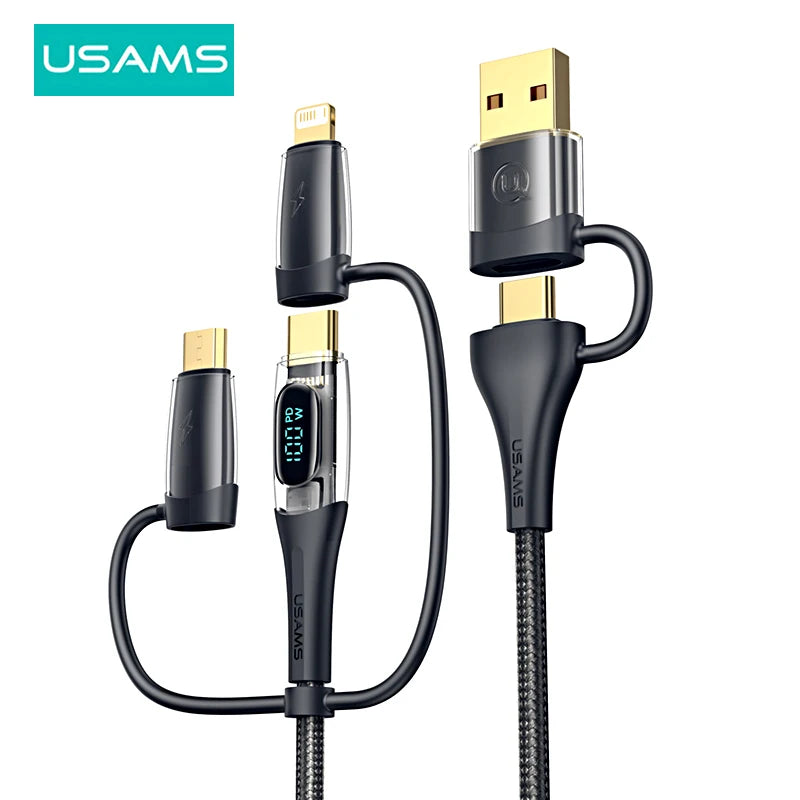 USAMS 3in2 USB C Cable for iPhone 14 13 12 11 Pro Max 100W Type C PD Fast Charging Cable for MacBook Pro Tablets Xiaomi Samsung