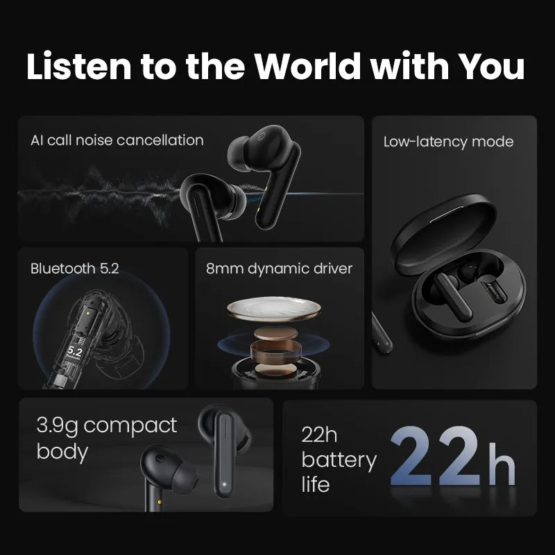 HAYLOU GT7 Neo TWS Wireless Headphones V5.2 Bluetooth Earphones Smart Touch Control Earbuds AAC Audio Decording Sport Headset