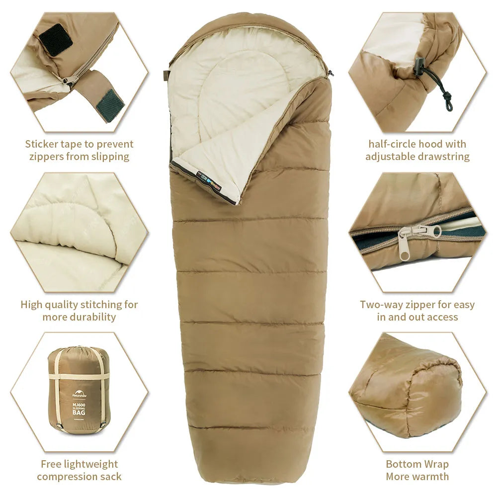 Naturehike Sleeping Bag MJ300 -1℃ Lightweight MJ600 -12℃ Mummy Sleeping Bag Outdoor Camping Cotton Winter Sleeping Bag