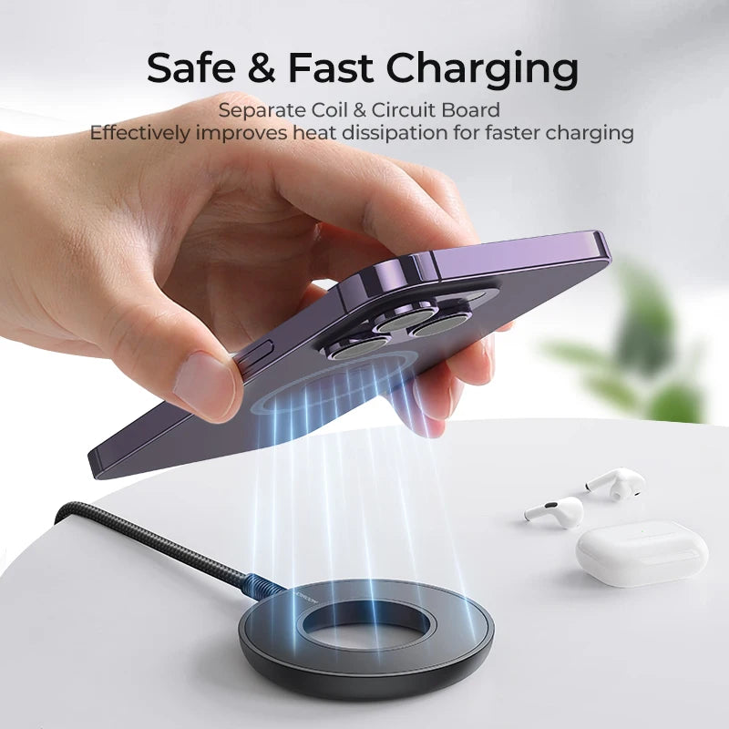 Joyroom Magnetic Wireless Charger 15W Max Fast Wireless Charging Compatible with iPhone 15 14  Works with USB-A & USB-C Chargers