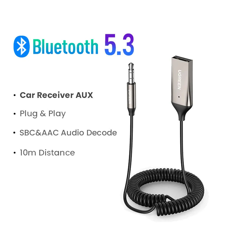 UGREEN Bluetooth Aux Adapter Wireless Car Bluetooth Receiver USB to 3.5mm Jack Audio Music Mic Handsfree Adapter for Car Speaker