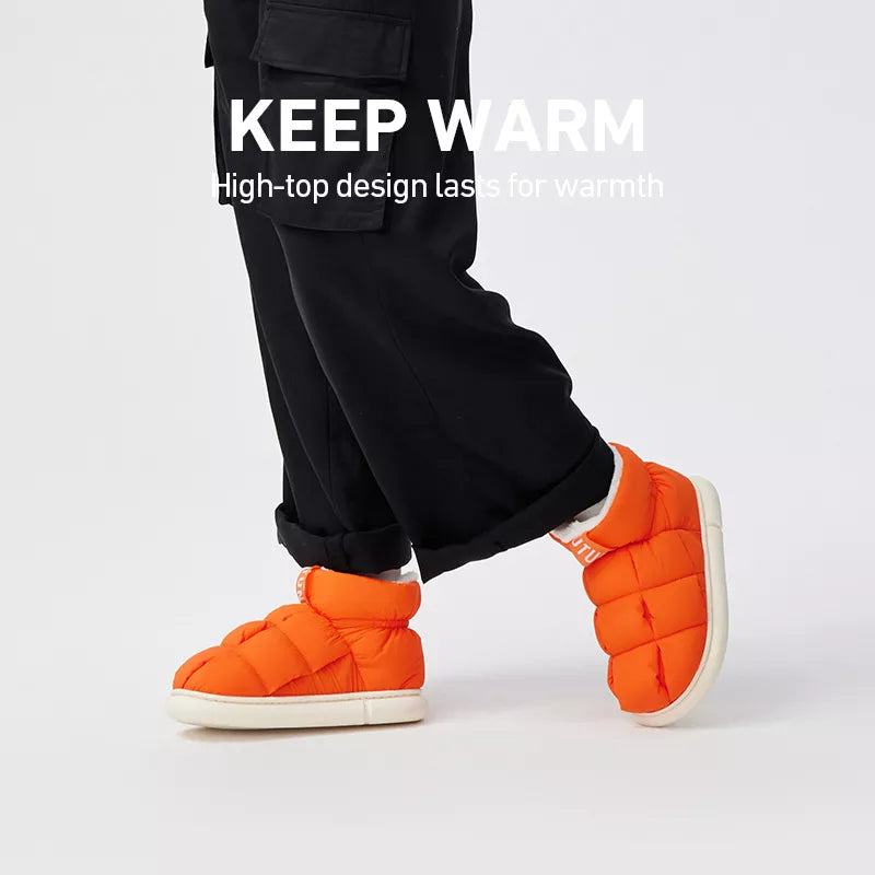 UTUNE High Top Women Ankle Slippers For Home Warm Plush Men's House Flats Anti-slip Platform Outside Splash-proof Snow Boots