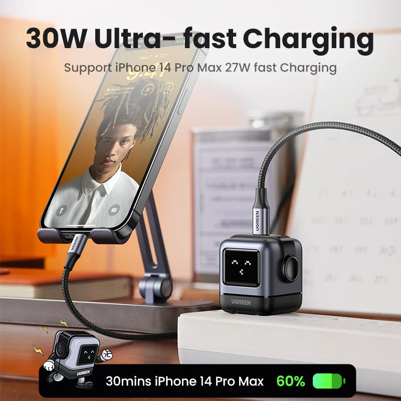 【NEW】UGREEN 30W GaN Charger Robot Design PD Fast Charger PPS PD3.0 for iPhone 15 14 13 Pro Fast Charge for Xiaomi Samsung Tablet