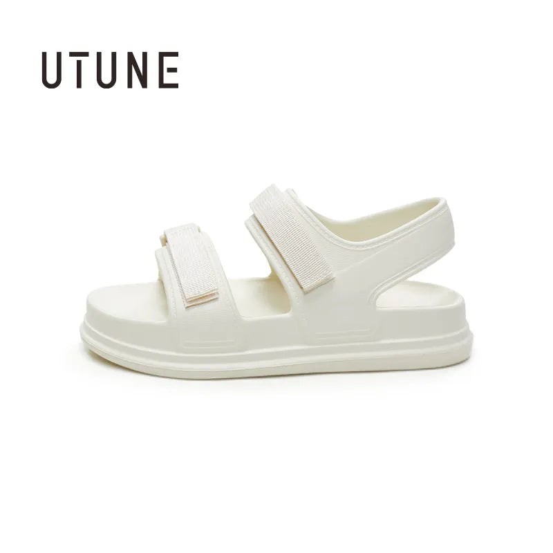 UTUNE Women's Patch Sandals Summer High-heeled Platform Shoes Beach Outside EVA Slides Soft Thick Sole Non-slip Indoor Slippers
