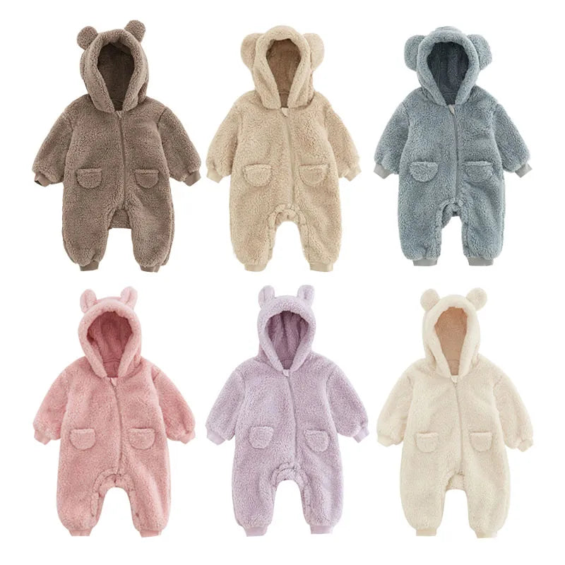 0-2Y Newborn Baby Rompers Autumn Warm Fleece Baby Boys Costume Baby Girls Clothing Animal Overall Baby Outwear Jumpsuits