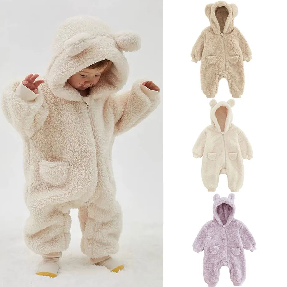 0-2Y Newborn Baby Rompers Autumn Warm Fleece Baby Boys Costume Baby Girls Clothing Animal Overall Baby Outwear Jumpsuits