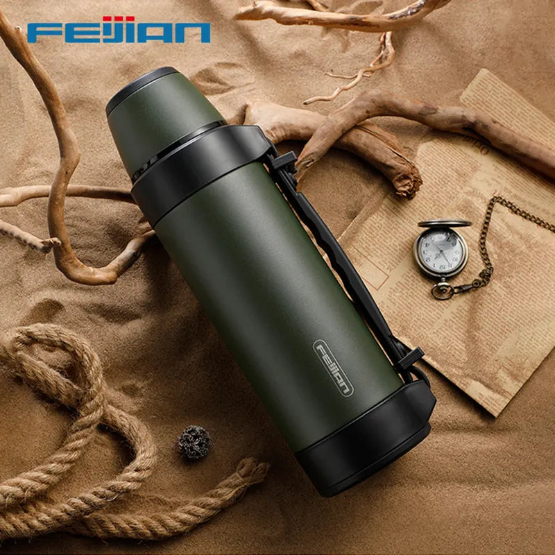 FEIJIAN Large Capacity Thermos, Travel Portable Thermos bottle ,  Thermal mug, Water bottle, Stainless Steel ,1200/1500ML