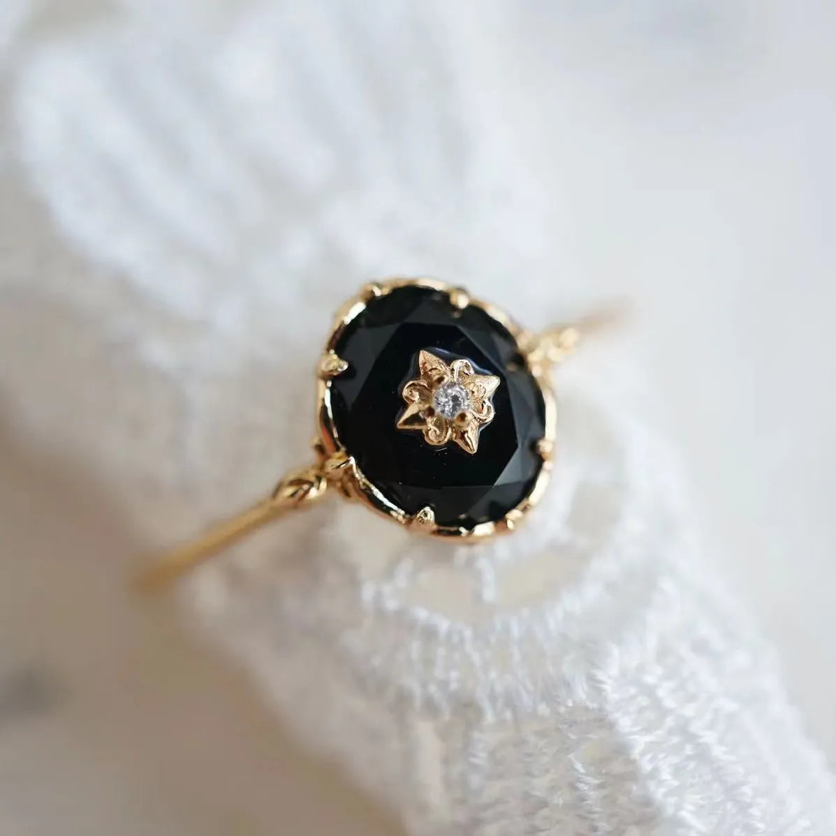 LAMOON Natural Black Agate Ring For Women Gemstone Ring 925 Sterling Silver Gold Vermeil Fine Jewelry Vintage Elegant Bijou