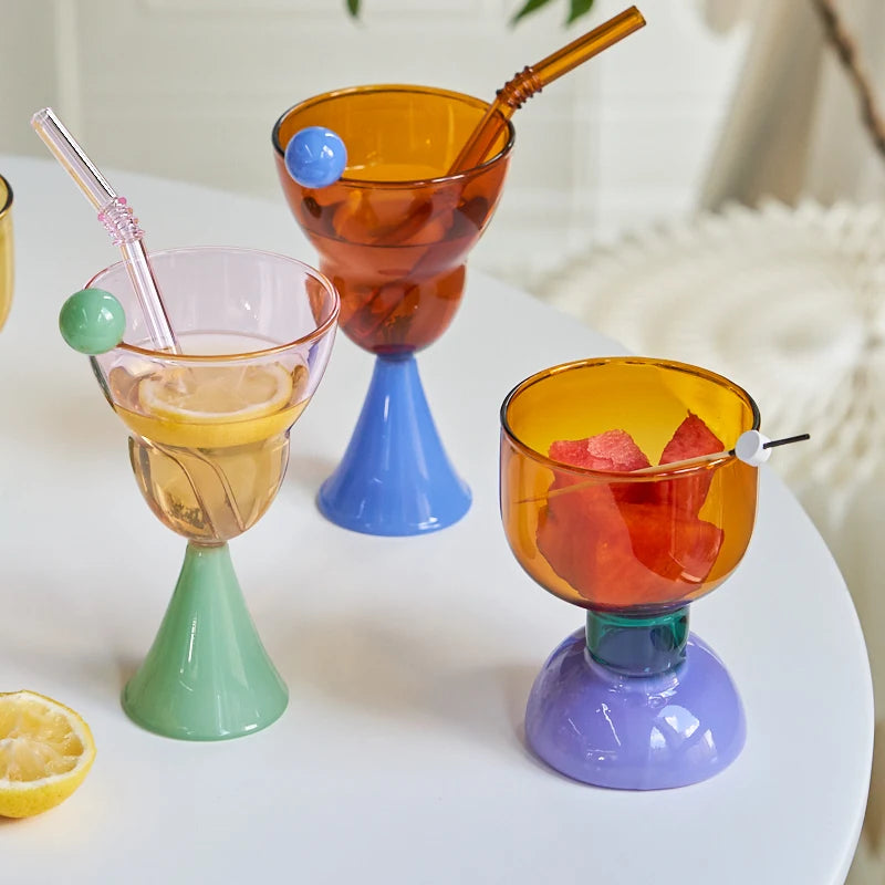 Handmade Color Glass Wine Glass Vintage Ice Cream Cereal Bowl Glasses Goblet Glass Cup Drinkware Barware Champagne Glasses