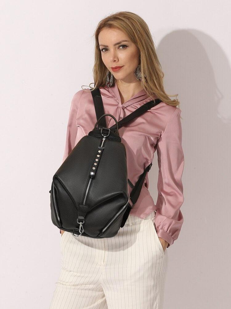 Zency 2022 Women's Leather Backpack Brand Designer Fashion Satchel Vintage Casual Shopper Bag Female Leisure Travel School Bags